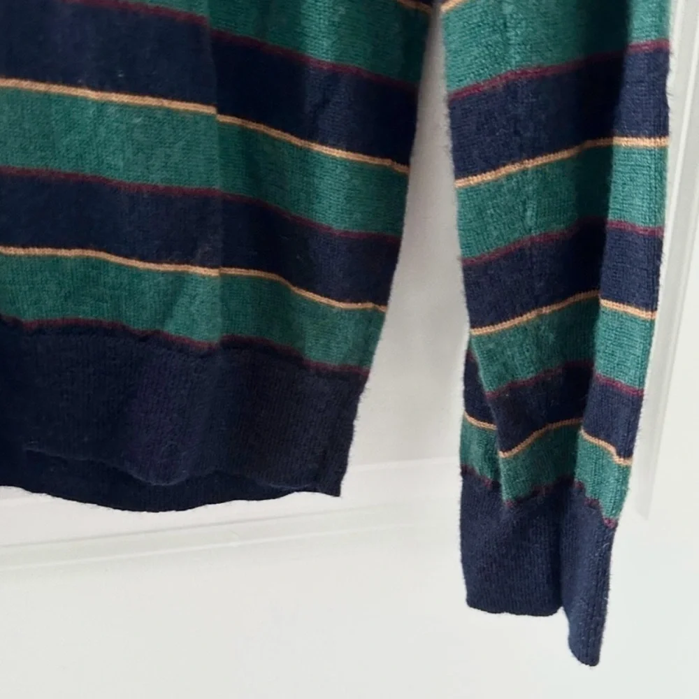 J. Crew Green Blue Striped Crewneck Sweater Merino Wool Mens Sz Medium Slim Fall